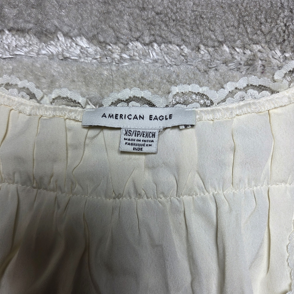 American Eagle Outfitters Cream Lace-Trim Button Front Blouse - Picture 2 of 8